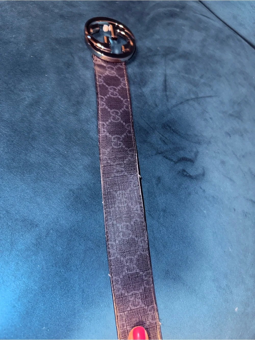 Gucci Interlocking G GG Supreme Canvas Belt Black Leather Size 95/38